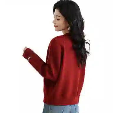 恒源祥 简约时尚百搭纯色圆领长袖开衫针织衫 女款