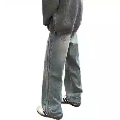 悍戈 美式复古宽松水洗直筒长裤子男生夏季高街百搭休闲款牛仔裤 男女同款