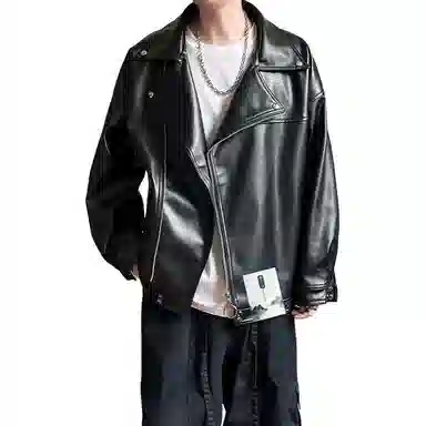 【美式痞帅休闲斜拉链机车皮衣】布客行 潮酷前卫霸气有型不羁亲肤柔软顺滑小众设计高级感百搭宽松日常个性做旧外套夹克 男女同款