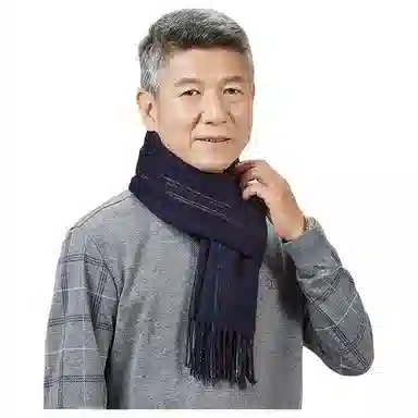 恒源祥 横条保暖 山羊绒 绒线围巾 男款