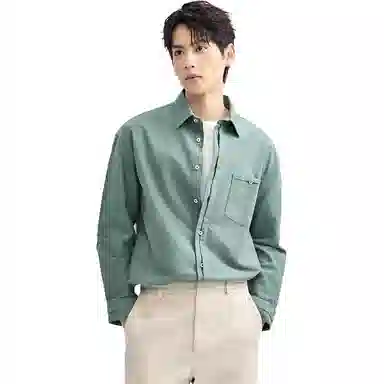 佐丹奴 纯色牛津纺商务纽扣口袋梭织长袖衬衫 男款