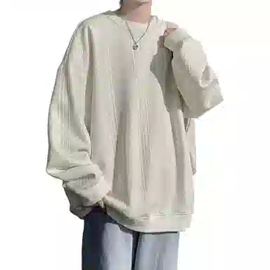 洋气先生 个性简约正肩设计感小众高级感穿搭重磅时尚潮流宽松百搭学生通勤春秋季港风提花长袖圆领套头上衣美式复古打底卫衣 男女同款