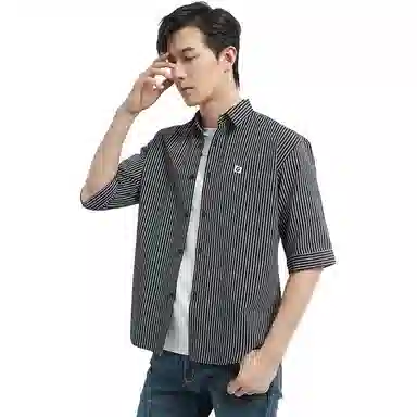 古鲨 潮流条纹百搭五分袖衬衫 男款