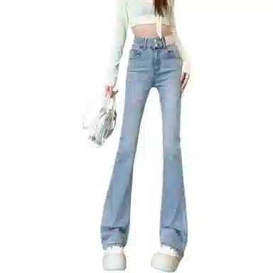 惟熙 喇叭高腰微喇裤牛仔裤 女款 浅蓝色