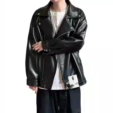 【美式痞帅休闲斜拉链机车皮衣】布客行 潮酷前卫霸气有型不羁亲肤柔软顺滑小众设计高级感百搭宽松日常个性做旧外套夹克 男女同款