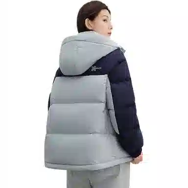 鸭鸭 拉链连帽撞色拼接情侣面包服防寒羽绒服 女款