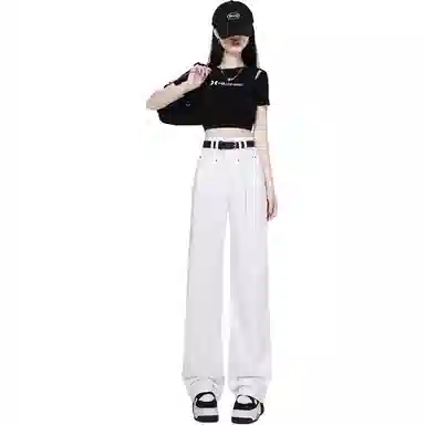 欧迪芬 美式纯色高街显瘦牛仔裤 女款 白色