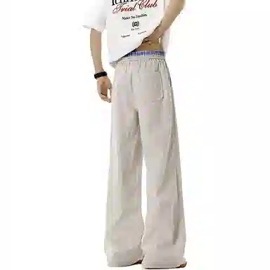 吉肯蒂 潮牌美式速干刺绣假两件宽松垂感直筒裤休闲裤 男女同款