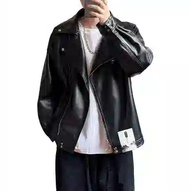 【美式痞帅休闲斜拉链机车皮衣】布客行 潮酷前卫霸气有型不羁亲肤柔软顺滑小众设计高级感百搭宽松日常个性做旧外套夹克 男女同款