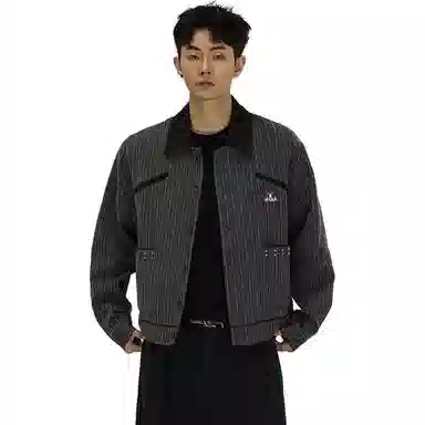洋气先生 美式复古简约时尚百搭小众高级感潮流痞帅日常通勤运动休闲基础款宽松翻领防风保暖耐磨无性别主义条纹外套夹克 男女同款