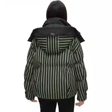 鸭鸭 撞色连帽条纹羽绒服 女款