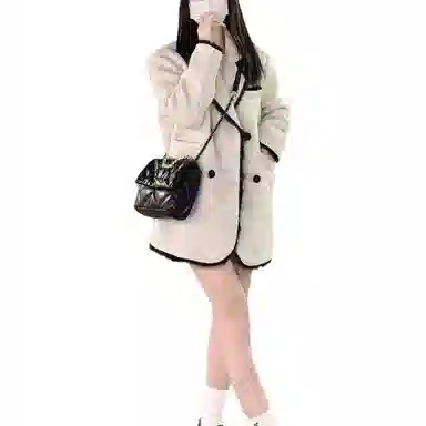 邓大喵 米杏色西装毛呢外套女高级感小香风呢子小个子秋冬穿搭大衣 女款