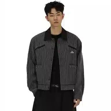 洋气先生 美式复古简约时尚百搭小众高级感潮流痞帅日常通勤运动休闲基础款宽松翻领防风保暖耐磨无性别主义条纹外套夹克 男女同款