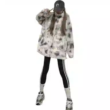 邓大喵 简约仿扎染毛绒外套女加厚宽松冬装韩版羊羔绒潮皮草 女款