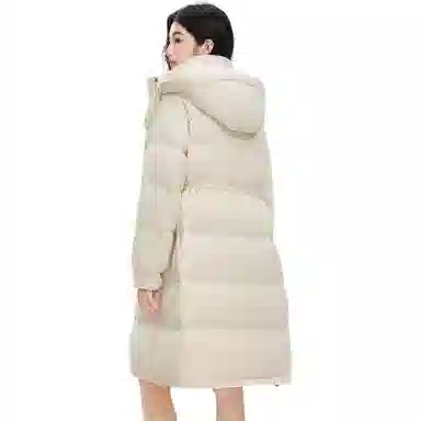 鸭鸭 纯色连帽加厚中长款通勤收腰韩系修身羽绒服 女款