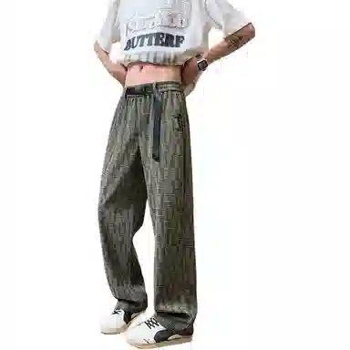 曼城 美式复古学院风百搭设计感潮流直筒透气速干松紧街头宽松休闲裤 男女同款