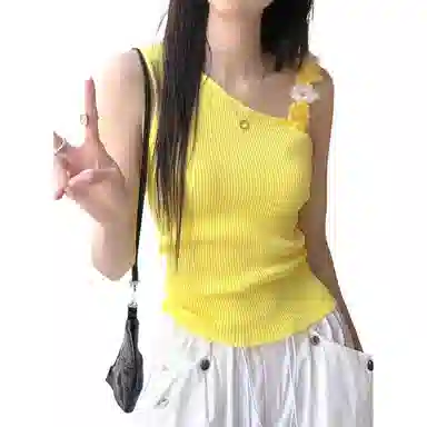 木清清 花朵斜肩针织女夏季泰式甜辣风紧身短款不规则上衣外穿吊带 女款