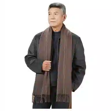 恒源祥 横条保暖 山羊绒 绒线围巾 男款