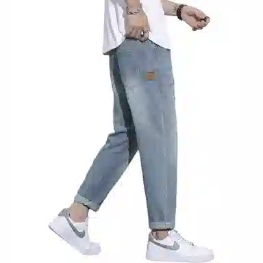 吉肯蒂 破洞薄款乞丐宽松直筒九分牛仔裤 男款