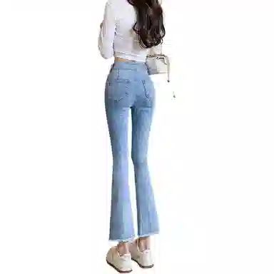 法文箱子 高腰拉链九分牛仔裤 女款