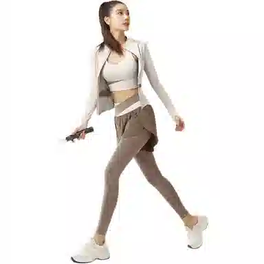 欧迪芬  修身舒适夏季薄款塑形拼色瑜伽服带胸垫晨跑步运动服专业普拉提训练速干透气外套背心假两件安全长裤显瘦三件套  健身套装  女款