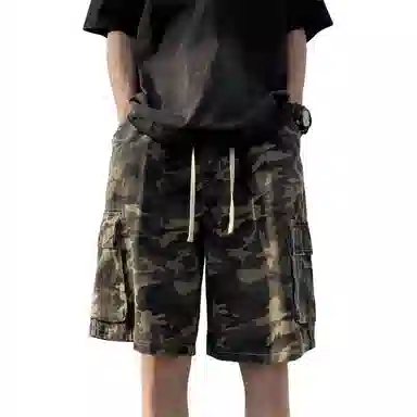 沐诚阳译 美式复古工装男夏季潮牌宽松百搭五分裤高街痞帅迷彩休闲中裤短裤 男款