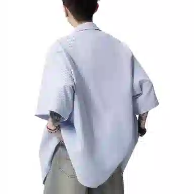 沐诚阳译 美式笑脸宽松古巴领条纹短袖衬衫 男女同款