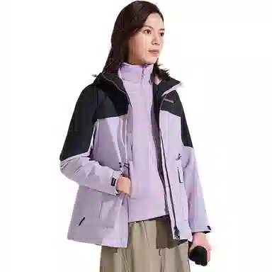 探路者  休闲舒适字母三合一  防风耐磨保暖防静电冲锋衣 女款 冰紫黑色