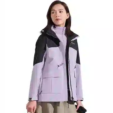 探路者  休闲舒适字母三合一  防风耐磨保暖防静电冲锋衣 女款 冰紫黑色