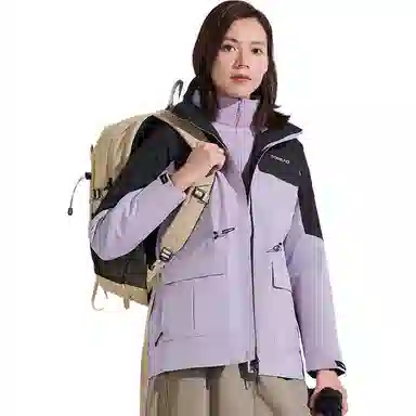 探路者  休闲舒适字母三合一  防风耐磨保暖防静电冲锋衣 女款 冰紫黑色