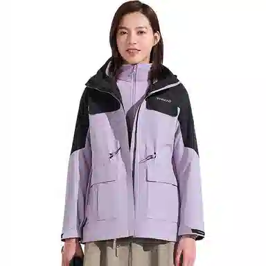 探路者  休闲舒适字母三合一  防风耐磨保暖防静电冲锋衣 女款 冰紫黑色