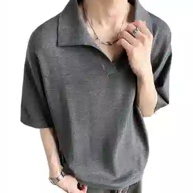 零氏 慵懒风薄款弹力插肩袖上衣套头简约直筒型百搭螺纹通勤纯色短袖针织衫 男女同款