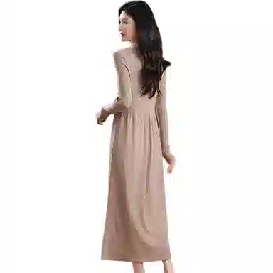 恒源祥 纯色长款针织舒适休闲长袖连衣裙 女款