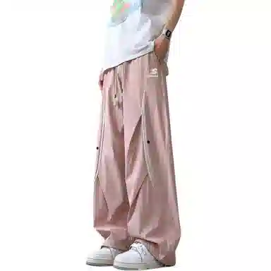 蓝精灵 美式复古拼接设计感时尚潮流简约凉感舒适显高显瘦防水抗皱高级感通勤个性宽松百搭休闲裤 男女同款