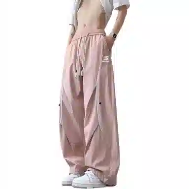 蓝精灵 美式复古拼接设计感时尚潮流简约凉感舒适显高显瘦防水抗皱高级感通勤个性宽松百搭休闲裤 男女同款