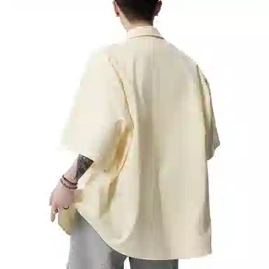 沐诚阳译 美式笑脸宽松古巴领条纹短袖衬衫 男女同款