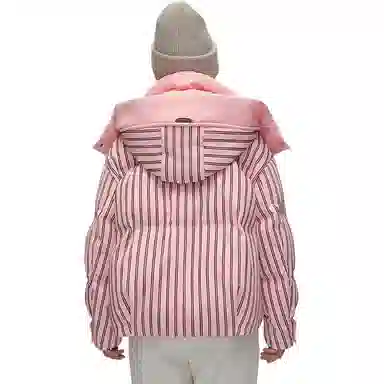 鸭鸭 撞色连帽条纹羽绒服 女款