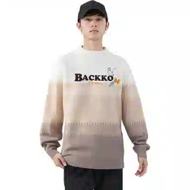 大卫贝肯 美式复古拼色学院风高街慵懒感撞色拼接潮流时尚高级感轻奢氛围感圆领套头长袖打底衫垂感舒适毛衣 男女同款