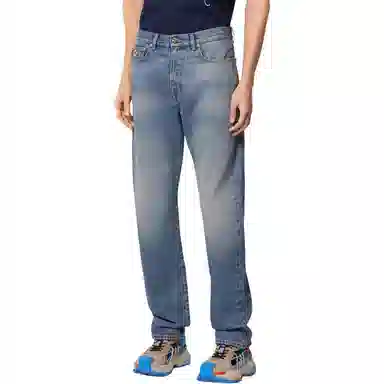范思哲 常规版型中号石洗棉质牛仔裤 男款 蓝色