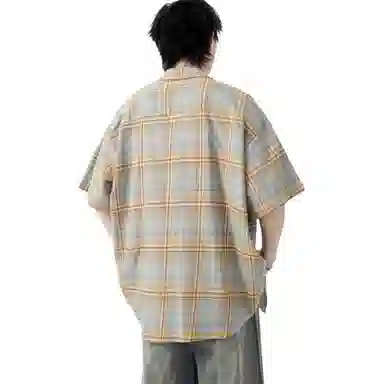 沐诚阳译 美式撞色潮牌宽松衬衣休闲短袖衬衫 男女同款