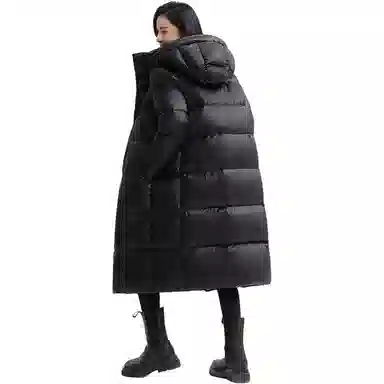 鸭鸭 情侣长款日常休闲简约保暖防风连帽外套潮羽绒服 男女同款