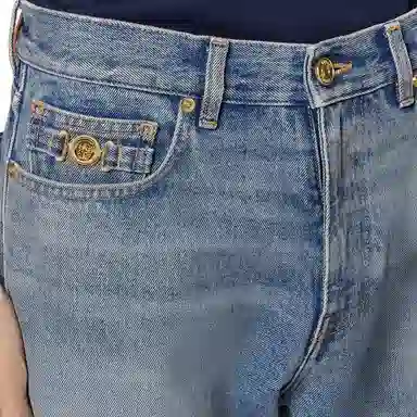 范思哲 常规版型中号石洗棉质牛仔裤 男款 蓝色