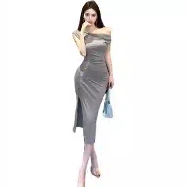 水中花 修身纯色百搭短袖连衣裙 女款