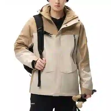 探路者  舒适休闲可脱卸帽三合一  防水防风透气防静电保暖冲锋衣 男女同款 原木色\米色