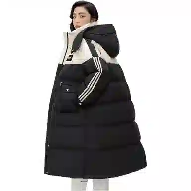 鸭鸭 连帽撞色拼接加厚保暖时尚韩版甜美风森系通勤羽绒服 女款