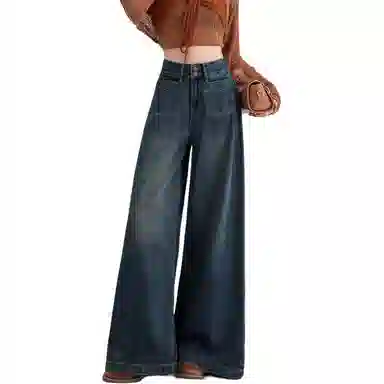 怪力萝莉 宽松高腰时尚牛仔裤 女款 复古蓝