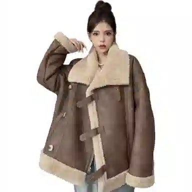 邓大喵 皮毛一体短外套女女秋冬独特超好看小个子韩系冬天机车服皮草 女款