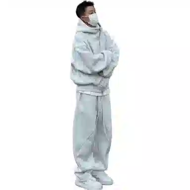 虫小绿 美式复古简约重磅时尚连帽开衫外套上衣潮流春秋季基础款拼接纯色休闲裤宽松长裤子高级感两件装卫衣套装 男女同款