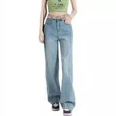 沐晓欣 纯色舒适高腰宽松阔腿裤休闲裤 女款