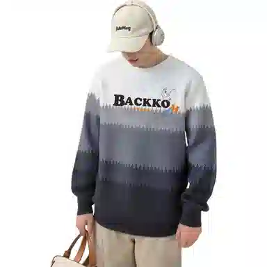 大卫贝肯 美式复古拼色学院风高街慵懒感撞色拼接潮流时尚高级感轻奢氛围感圆领套头长袖打底衫垂感舒适毛衣 男女同款